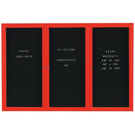 Aarco Enclosed Letter Board Directory w/ Powder Coated Red Aluminum Frame, 48''Hx72''W, 3 Doors ADC4872-3R