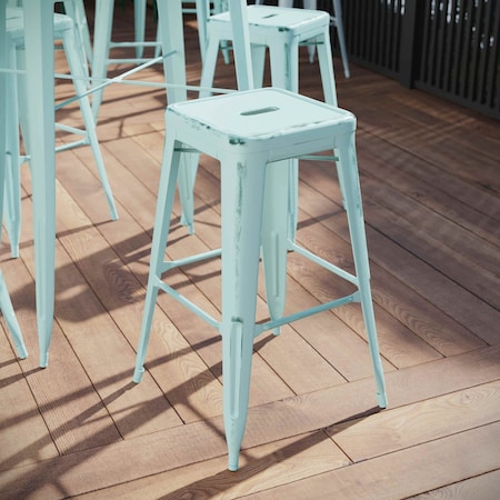 Flash Furniture 30"H Backless Distressed Green-Blue Barstool, PK4 4-ET-BT3503-30-DB-GG