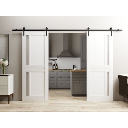 Sartodoors Sturdy Dbl Barn Door 56 x 80in W/, White Silk W/ Frosted Glass, 13FT Rail Hangers Heavy Set VEREGIO7288DB-WS-56