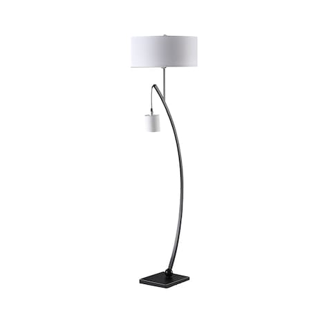Homeroots 59" Matte Black Dual Arc Floor Lamp With White Drum Shade 523890