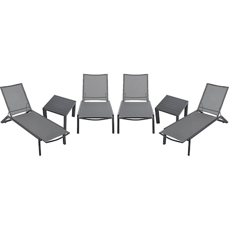 Global Industrial Outdoor Table Set, 2 Aluminum Slatted Side Tables and 4 Chaise Lounge Chairs 244311GY