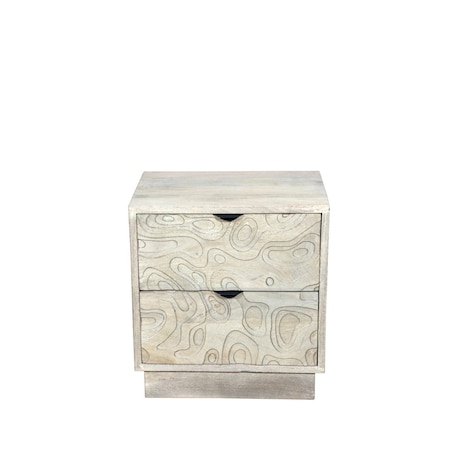 Homeroots 26" Gray Solid Wood Carved Abstract Two Drawer Nightstand 661250