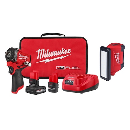 Milwaukee Tool M12 FUEL Impact Wrench + M12 Flood Light 2562-22, 2367-20