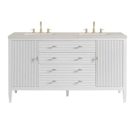 James Martin Vanities Myrrin 60" Double Vanity, Bright White, w/ 3 CM Siberian Silestone Top w/FreePower Wireless Charger 485-V60D-BW-FSFR