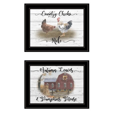 Set Of Two Chickens and Autumn Black Framed Print Wall Art, 2PK