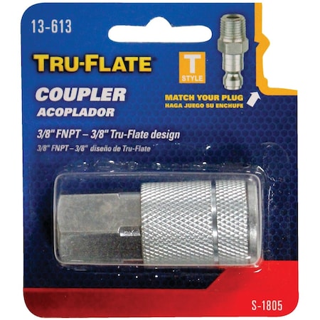 Tru-Flate Series Push-to-Connect 3/8'' FNPT Coupler 13-613