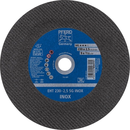 Pferd Tools Cut-Off Wheel, Type 1, 9 in Dia, 3/32 in Thick, 7/8 in Arbor Hole Size, Aluminum Oxide 63654
