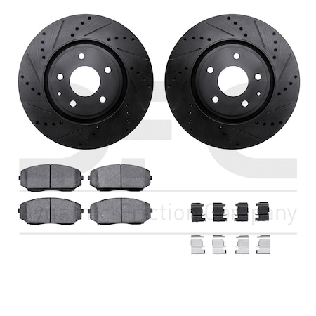 Dynamic Friction Co DFC Rotors-Drilled & Slotted-Black w/ 5000 Advanced Brake Pads Incl Hdw 8512-80078