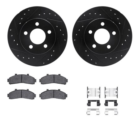 Dynamic Friction Co DFC Brake Rotor Drilled & Slotted - Black- w/Ultimate Duty Brake Pad & HW Kit 8412-54032
