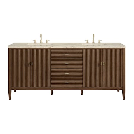 James Martin Vanities Myrrin 72" Vanity, Mid Century Walnut, w/ 3 CM Tajnar Eclos Top w/FreePower Wireless Charger 485-V72-WLT-FTJR