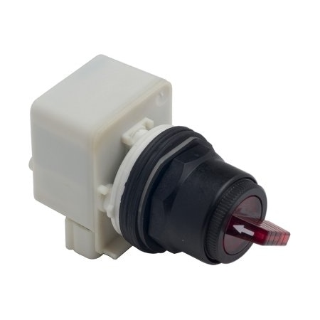 Square D Illuminated selector switch head, Harmony 9001SK, plastic, standard handle, red, 30mm, 2 positions, stay put, 110-120V 9001SK11J1R
