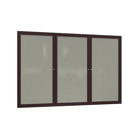 Ghent 3 Door Enclosed Fabric Bulletin Board, Bronze Aluminum Frame, 4'H x 8'W, Taupe PB34896F-96
