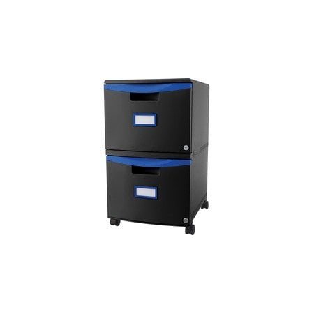 Storex Two-Drawer Mobile Filing Cabinet, 14.75w x 18.25d x 26h, Black/Blue 61314U01C
