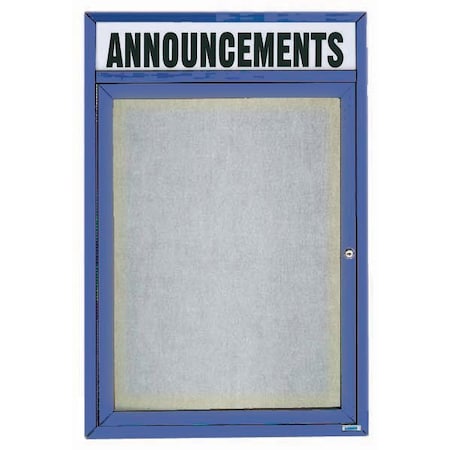 Aarco Illuminated Outdoor Enclosed Bulletin Board w/ Al Frame Header, Powder Coated Blue, 24''Hx18''W ODCC2418RHIB