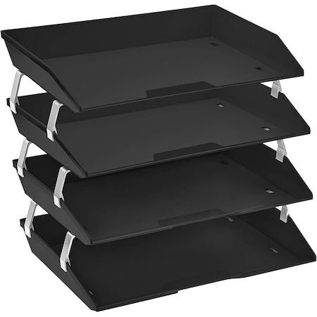 Acrimet Facility 4 Tier Letter Tray Side Load Letter Size A4 Desktop File Organizer Plastic Black 256.4