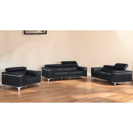 Homeroots Three Piece Black Italian Leather Five Person Seating Set 534165