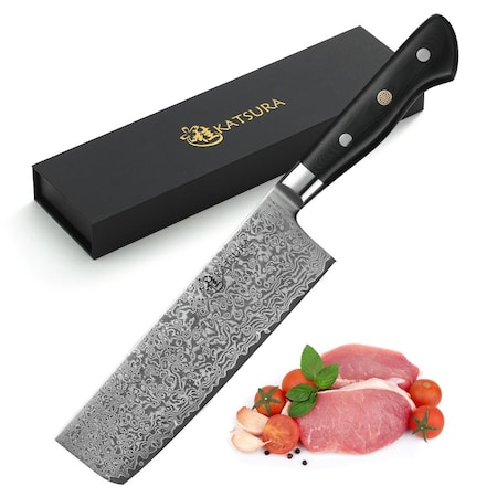 Katsura Cutlery Japanese Premium AUS-10 67 Layers Damascus Steel 7 in. Vegetable Nakiri Knife with G10 handle KA627514
