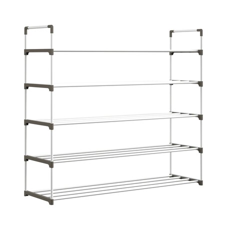 Home-Complete Shoe Rack 5-Tier Shoe Organizer for Closet, Bathroom, Entryway Shelf Holds 25 Pairs Sneakers, White HC-2104-WHT