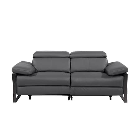 Homeroots 77in Dark Gray and Black Italian Leather Power Reclining Loveseat 720500