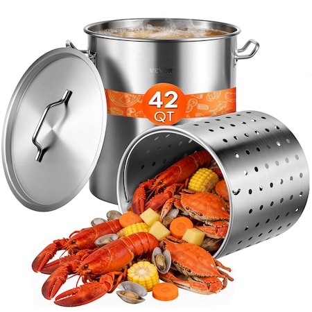 Vevor 42QT Stainless Steel Stockpot Cooking Kitchen Sauce Pot with Basket Lid Handle SP42QT354006S
