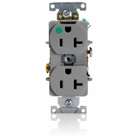 Leviton Straight Blade Receptacle, 5-20R, 20 A, 125V AC, 2 Pole, 3 Wire, Flush Mount, Single, Gray 8300-HGY