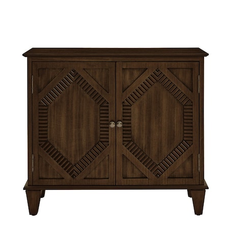 Homeroots 34in Brown Wood Carved Geometric Accent Cabinet With Two Doors 691651