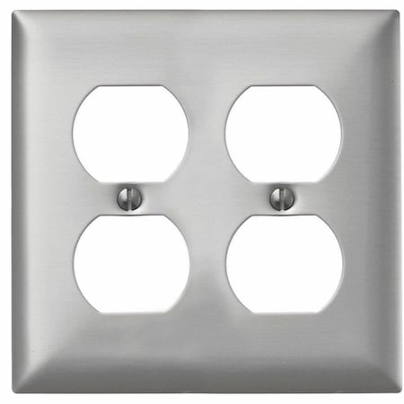 Hubbell Wiring Device-Kellems Duplex Opening Wall Plates and Box Cover, Number of Gangs: 2 Aluminum, Brushed Finish, Silver SA82