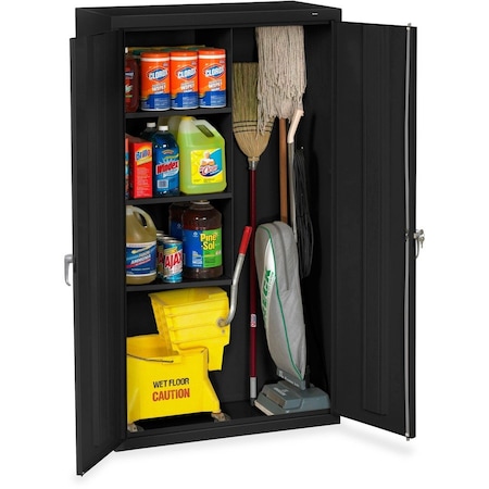 Tennsco Janitorial Storage Cabinet, 64 in H, 36 in W, 18 in D, Swing, Keyed, Black, 4 Shelves, 0 Drawers JAN6618DHBK