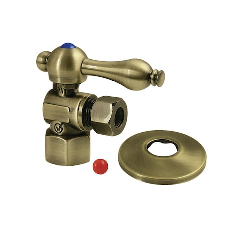 Kingston Brass 1/2" FIP x 3/8" O.D. Comp Quarter-Turn Angle Shut-Off Valve with Flange, Antique Brass CC43103K