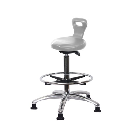 Blue Ridge Ergonomics Polyurethane Serpent Sit-Stand Chrome with Chrome Foot Ring in Gray Polyurethane PSPHBST-CR-CF-RG-GRY