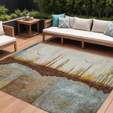Homeroots 8' X 10' Rust And Beige Abstract Washable Indoor Outdoor Area Rug 630480