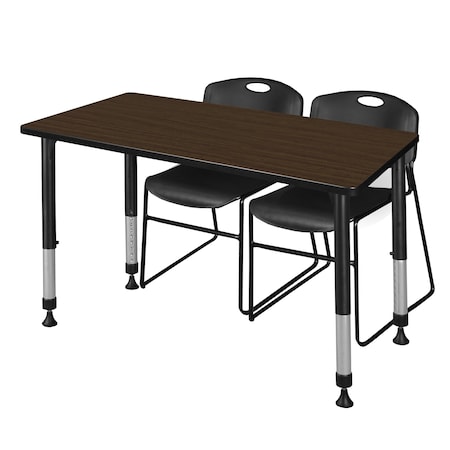 Regency Kee Adjustable Classroom Table W/ 2 Zeng Stack Chairs, 60 in W, 24 in L, Neo Walnut MT6024NWAPBK44BK