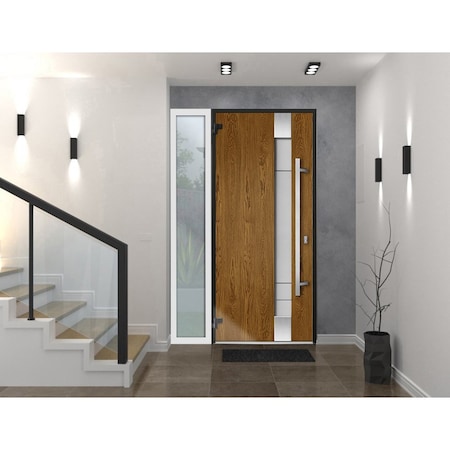 Vdomdoors Steel Door Deux 1713 Natural Oak Sidelight Exterior White Window Stainless Inserts Single Modern Pa DEUX1713EXD-OAKW-W36+12 x H80-Right-hand Inswing