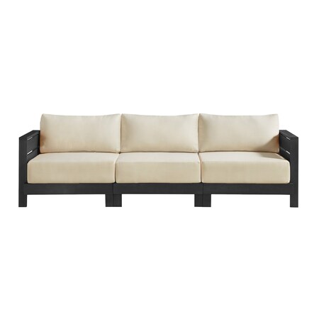 Alaterre Furniture Alaterre Barton 3 Seater Outdoor Sofa with Cream Cushions for Patio Black Finish 80-BARTON-3SOFA-B
