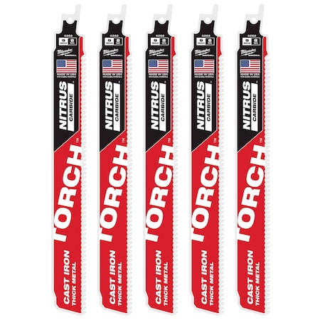 Milwaukee Tool 9" 7TPI TORCH with NITRUS Carbide for Cast Iron SAWZALL Blade 5PK 48-00-5562