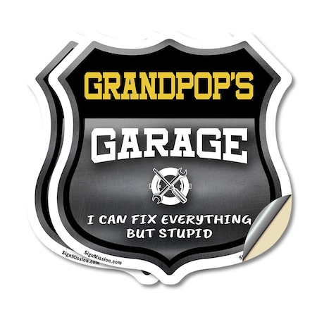 Signmission Grandpop's Garage I Can Fix Everything But Stupid, 4 inch X 4 inch, Vinyl Decal, 2PK SHI-D-2PACK-4-490-GRANDPOP