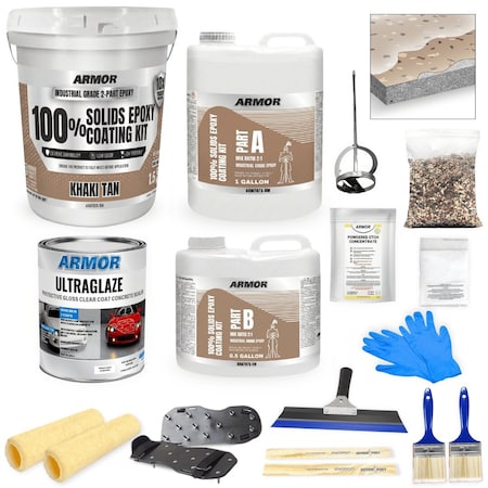 Armorpoxy 17 Pc Epoxy Floor Kit 2-Layer - 300 Sq Ft - Khaki Tan TP-KIT-KHAKITAN-S