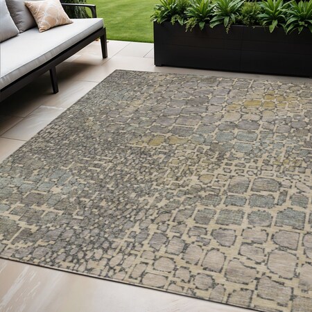 Homeroots 5' X 8' Ivory Gray And Black Abstract Washable Indoor Outdoor Area Rug 596819