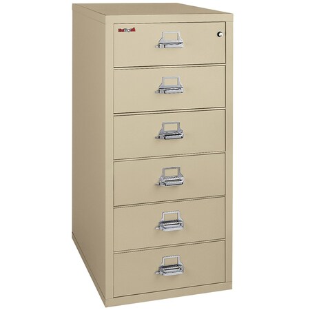 Fireking Fire-Resistant Card Check Note File Cabinet, 6 Drawer, Parchment, 52-3/4 in H 6-2552-CPA