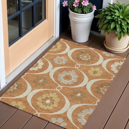 Homeroots 3' X 5' Orange Copper And Gray Medallion Washable Indoor Outdoor Area Rug 589638