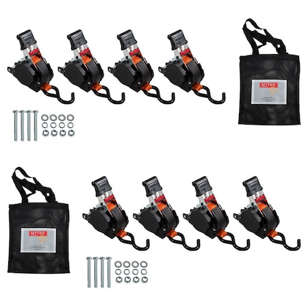 Mytee Products 1 ft ft x 10 ft Bolt on Orange Auto Retractable Ratchet Straps for Cargo, 2PK RS110R-BO-OR4PKx2