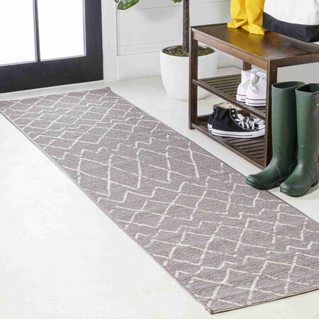 Jonathan Y Madaba Moroccan Trellis Gray/Cream 2 ft. x 10 ft. Indoor/Outdoor Runner Rug SMB114A-210