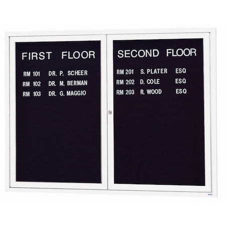 Aarco Enclosed Letter Board Directory w/ Powder Coated White Aluminum Frame, 48''Hx60''W, 2 Doors ADC4860W