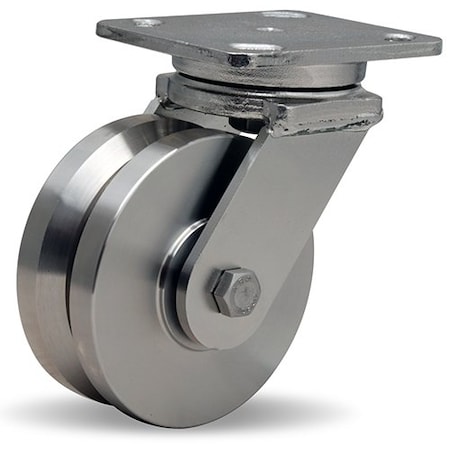 Hamilton Stainless Steel Workhorse Swivel Caster, 5" x 2" Stainless Steel V-Grooved Wheel, 3/4" Delrin Bearing S-WHS-5SVZ