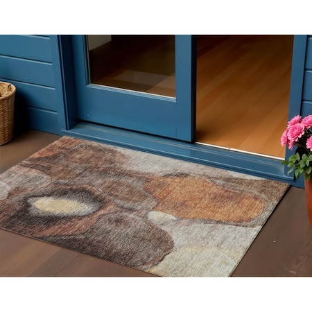 Homeroots 3' X 5' Coffee Copper And Beige Abstract Washable Indoor Outdoor Area Rug 605831