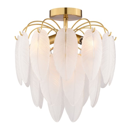 Vaxcel Burbank 4-Light Gold Brass Waterfall Semi Flush Mount Ceiling Fixture Leaf Glass C0334