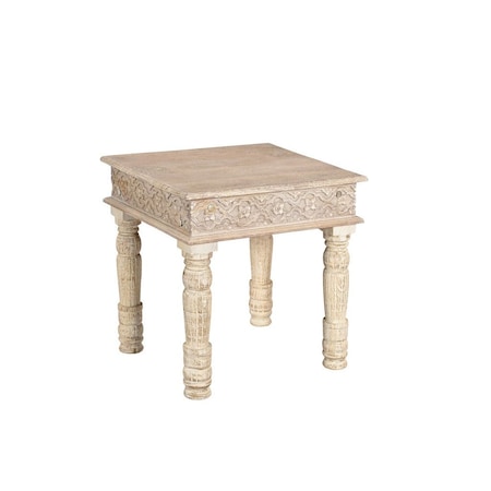 Homeroots 24" White Distressed Solid Wood Square End Table 521950