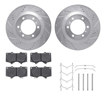 Dynamic Friction Co DFC Brake Rotor - Drilled & Slotted - Silver- Heavy Duty Brake Pad includes Hardware 7412-76022