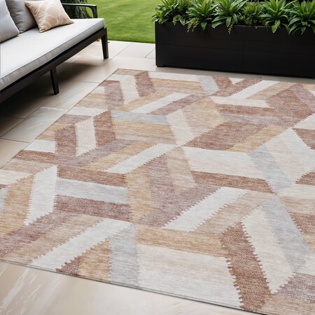 Homeroots 5' X 8' Copper Geometric Washable Indoor Outdoor Area Rug 608053