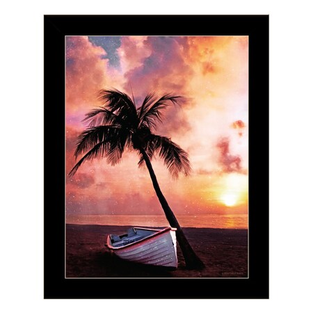 Homeroots Palm Tree Sunset Black Framed Print Wall Art 529592